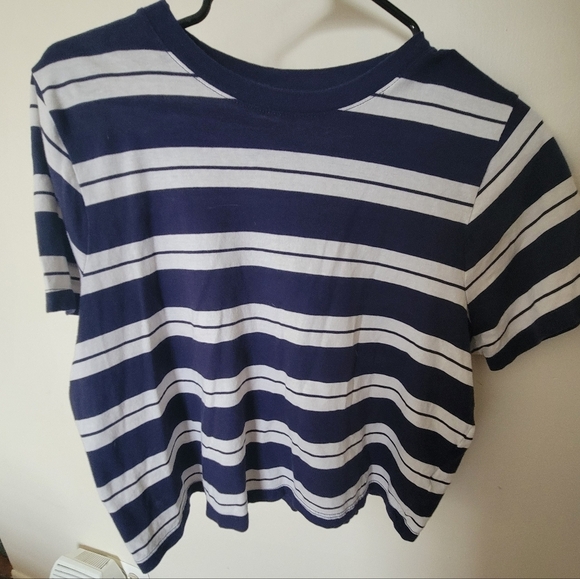 Madewell Navy & White Striped Boxy Tee Size M EUC - Picture 3 of 3